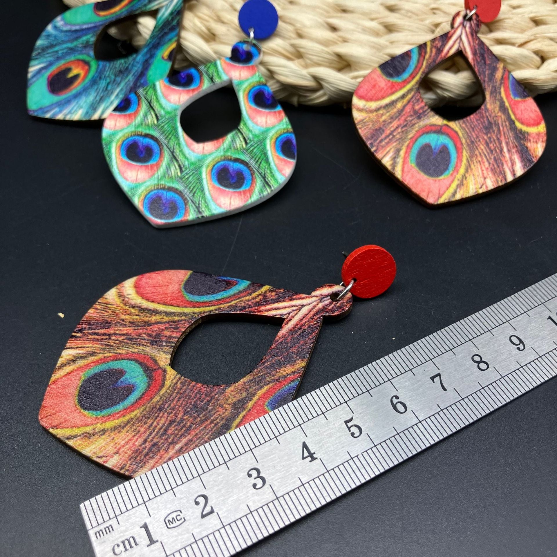 Wholesale Peacock Feather Wood Earrings